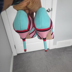 J. Crew Pink and Turquoise Striped Stiletto Pumps